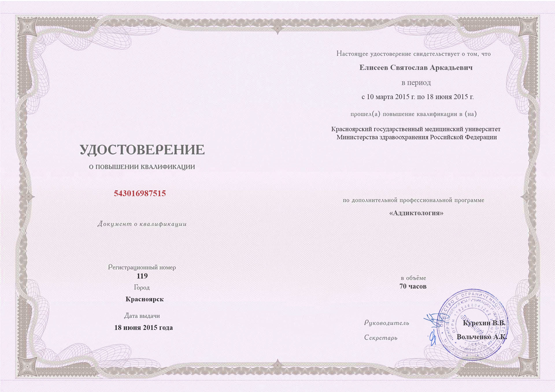 документы об образовании Святослав Аркадьевич Елисеев